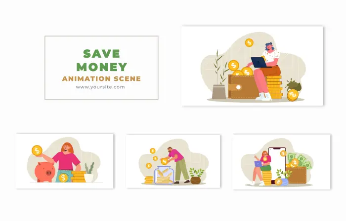 Money Saving Concept Vector Stock Animation Scene